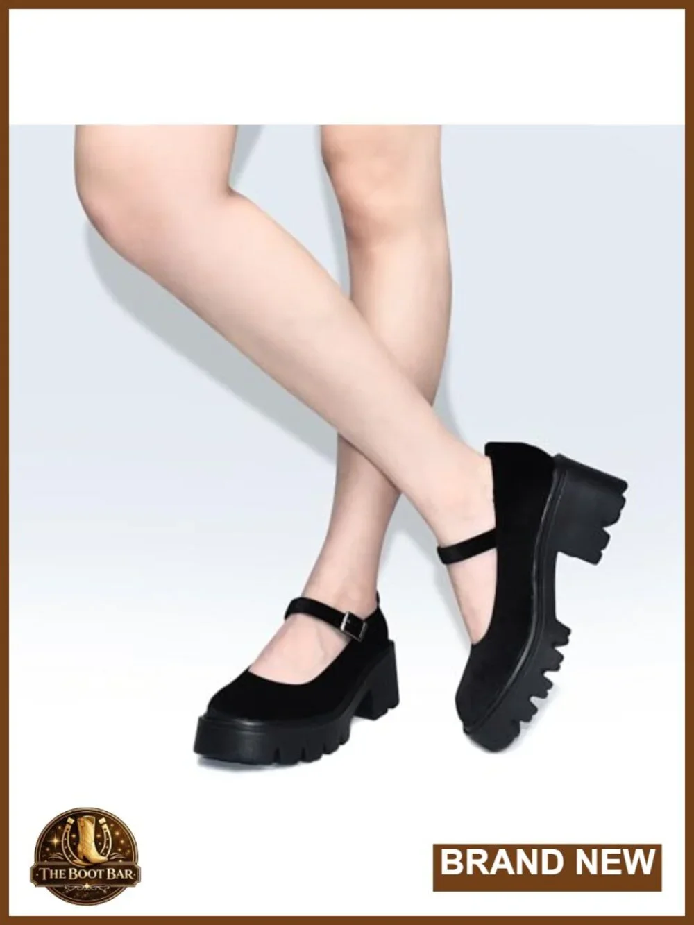 Women's Platform Mary Jane Pumps with Adjustable Ankle Strap, PU Leather Chunky